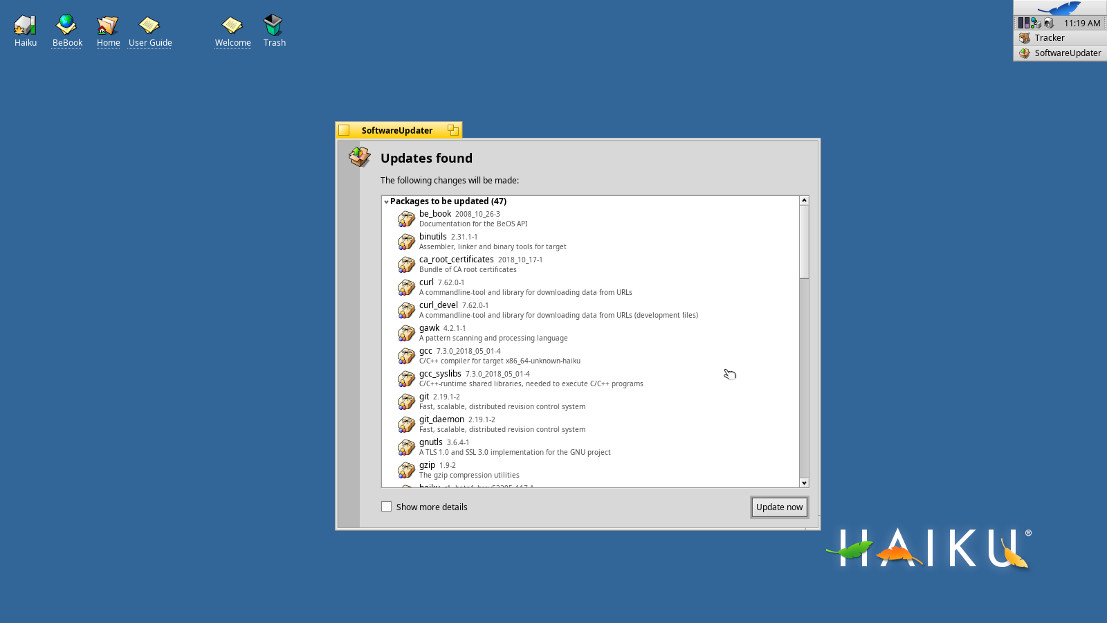 Screenshot of software updater